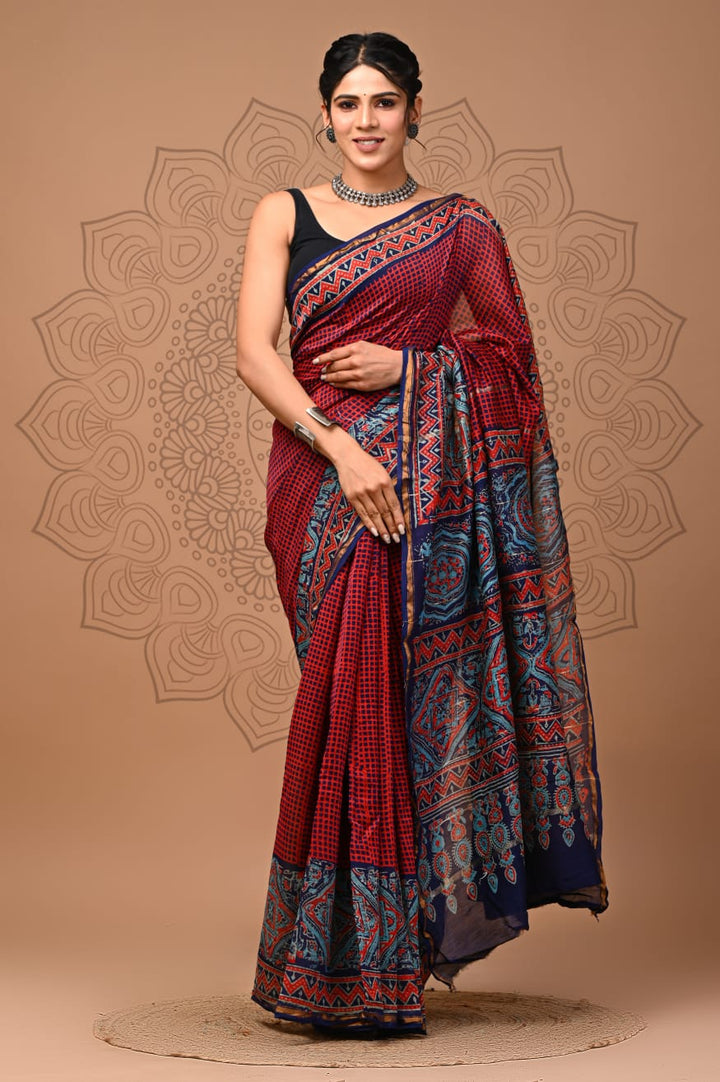 Buy Pink Cotton Silk Hand Block Print Sari for Women Online at Fabindia |  10730097