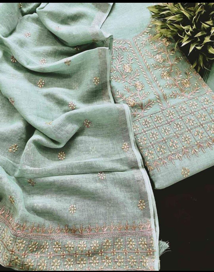 Buy designer tm dress materials online with price | linen dress materials  with duppata | Dress materials, Hand embroidery dress, Linen dress