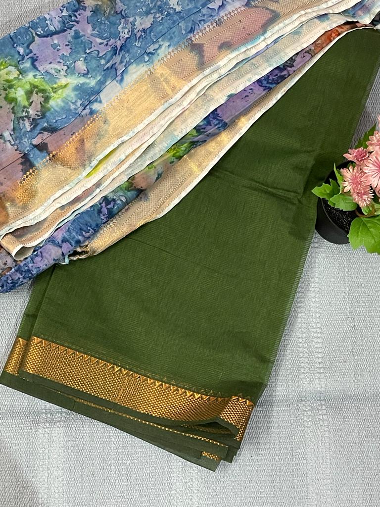 Mangalagiri Cotton 3-Piece Dress Material with Zari Border Price in India,  Full Specifications & Offers | DTashion.com