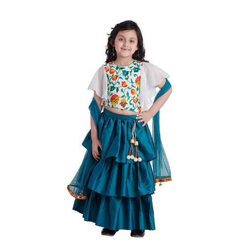 Lehenga Choli for Girl| Sea Green Silk | Kids lehenga choli, Half saree  lehenga, Green lehenga